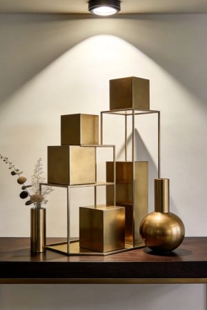 Golden Geometric Metal Sculpture